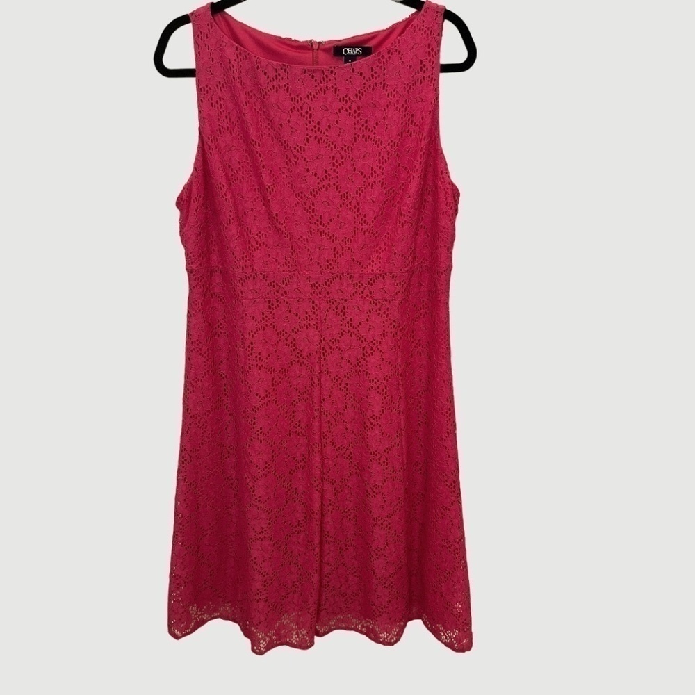 Chaps Pink Fit & Flare Floral Lace Sleeveless Back Zip Barbiecore Dress Size 16